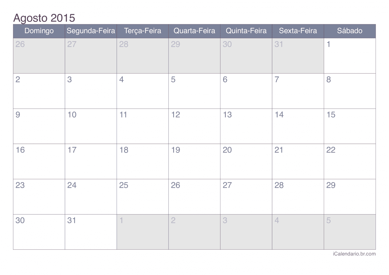 Calendário de agosto 2015 - Office