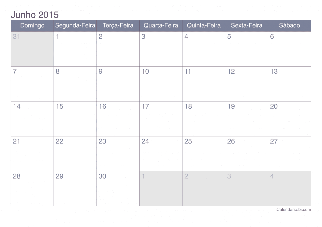 Calendário de junho 2015 - Office