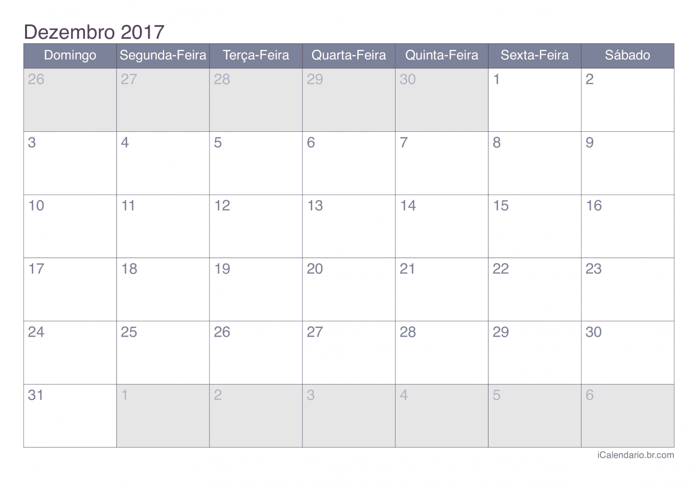 Calendário de dezembro 2017 - Office