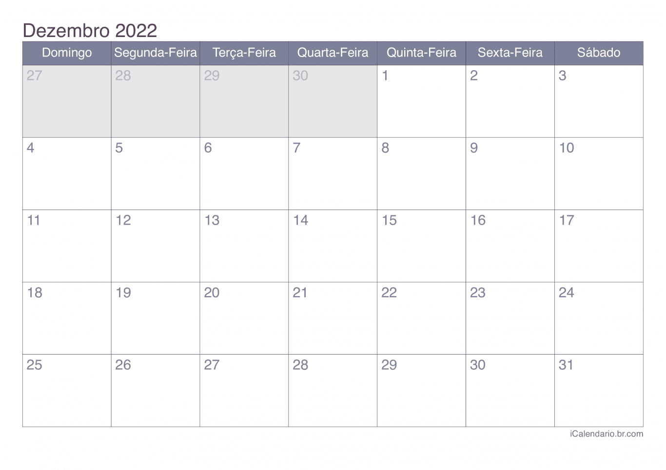 Calendário de dezembro 2022 - Office