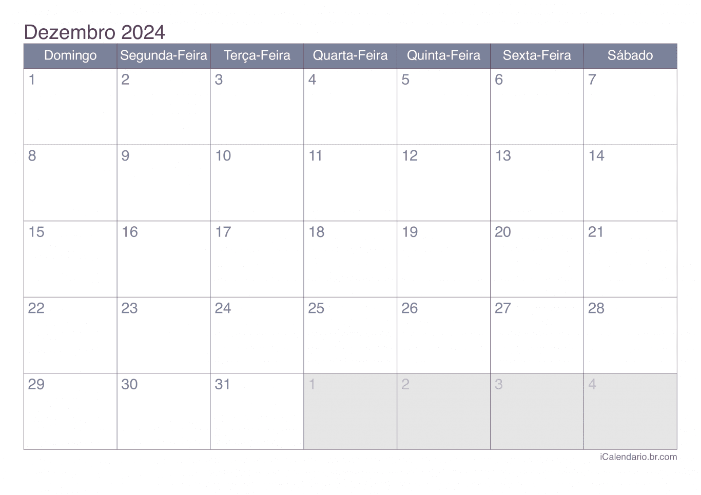 Calendário de dezembro 2024 - Office