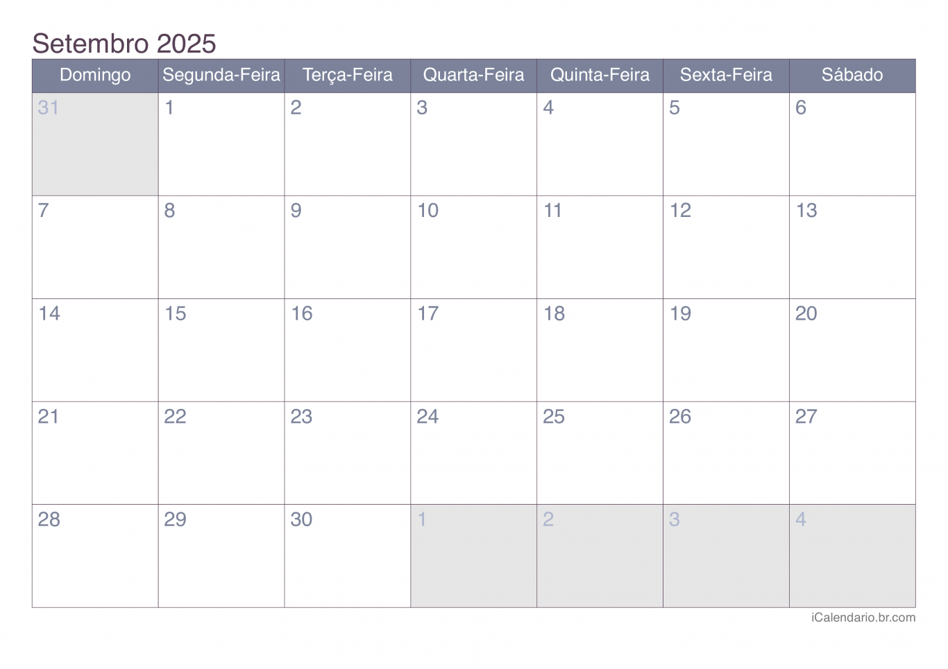 Calendário de setembro 2025 - Office