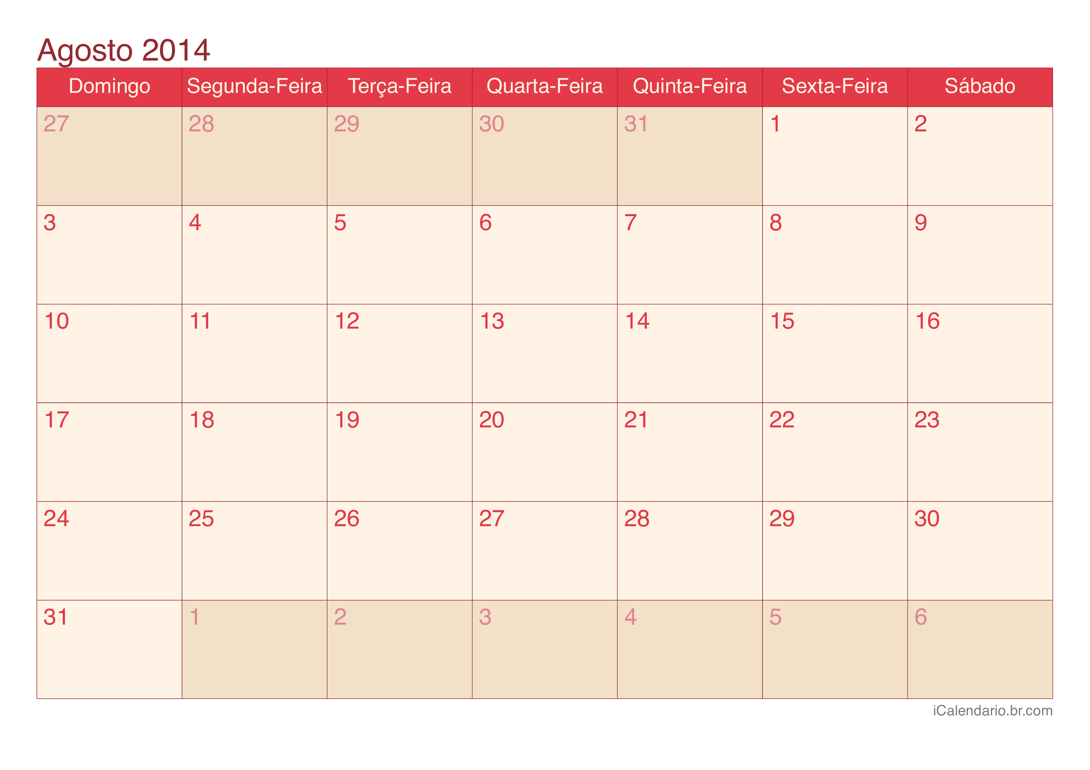 Calendário de agosto 2014 - Cherry