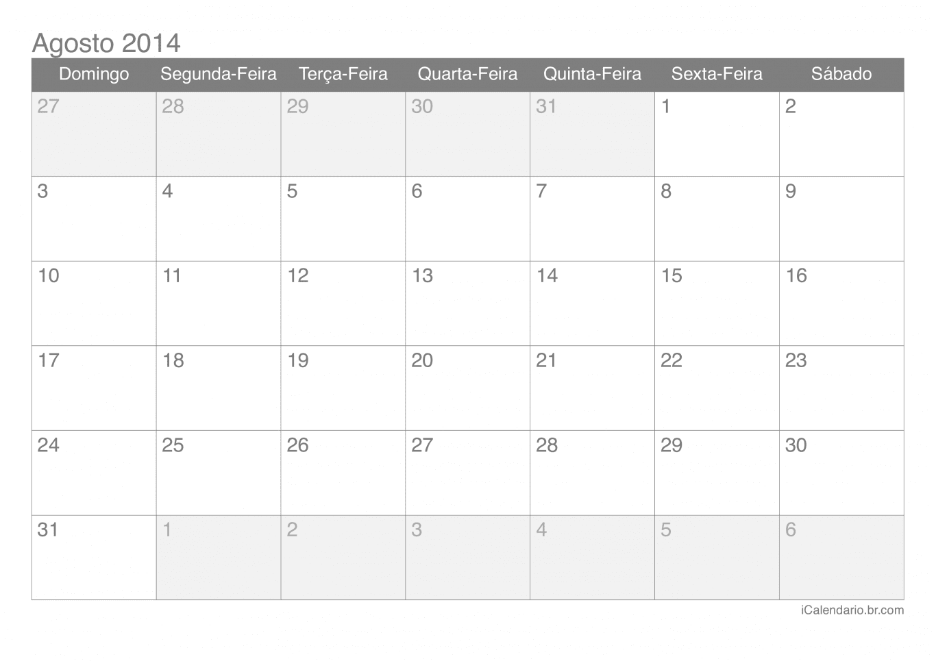 Calendário de agosto 2014