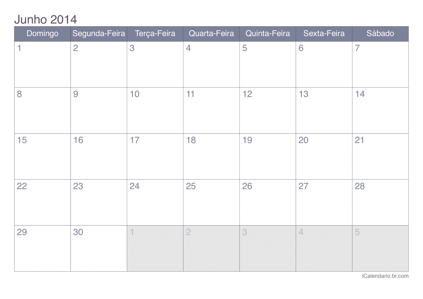 Calendário de junho 2014 - Office