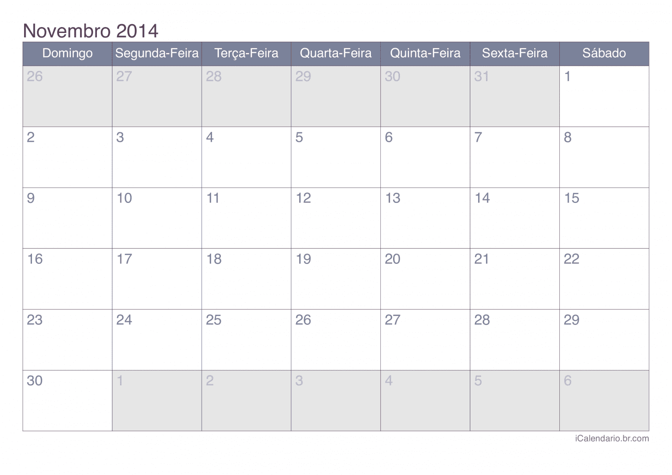 Calendário de novembro 2014 - Office