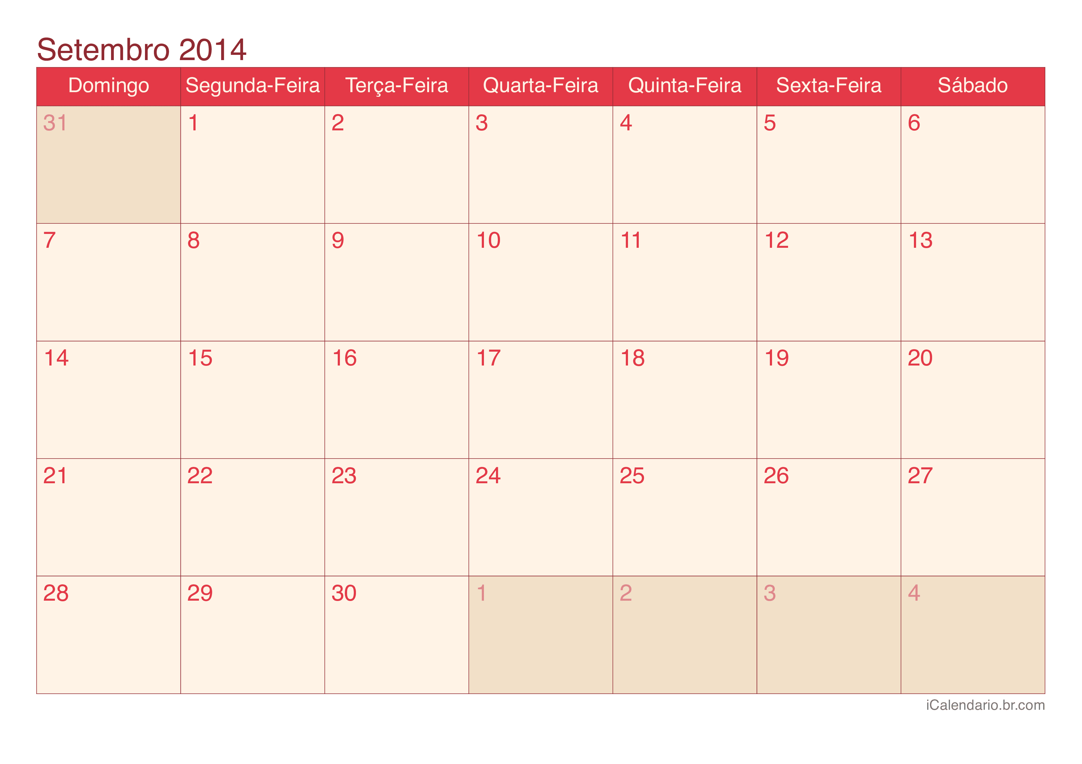 Calendário de setembro 2014 - Cherry