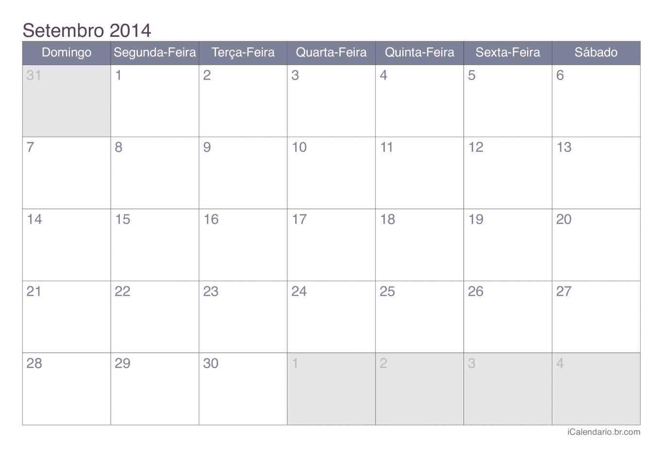 Calendário de setembro 2014 - Office