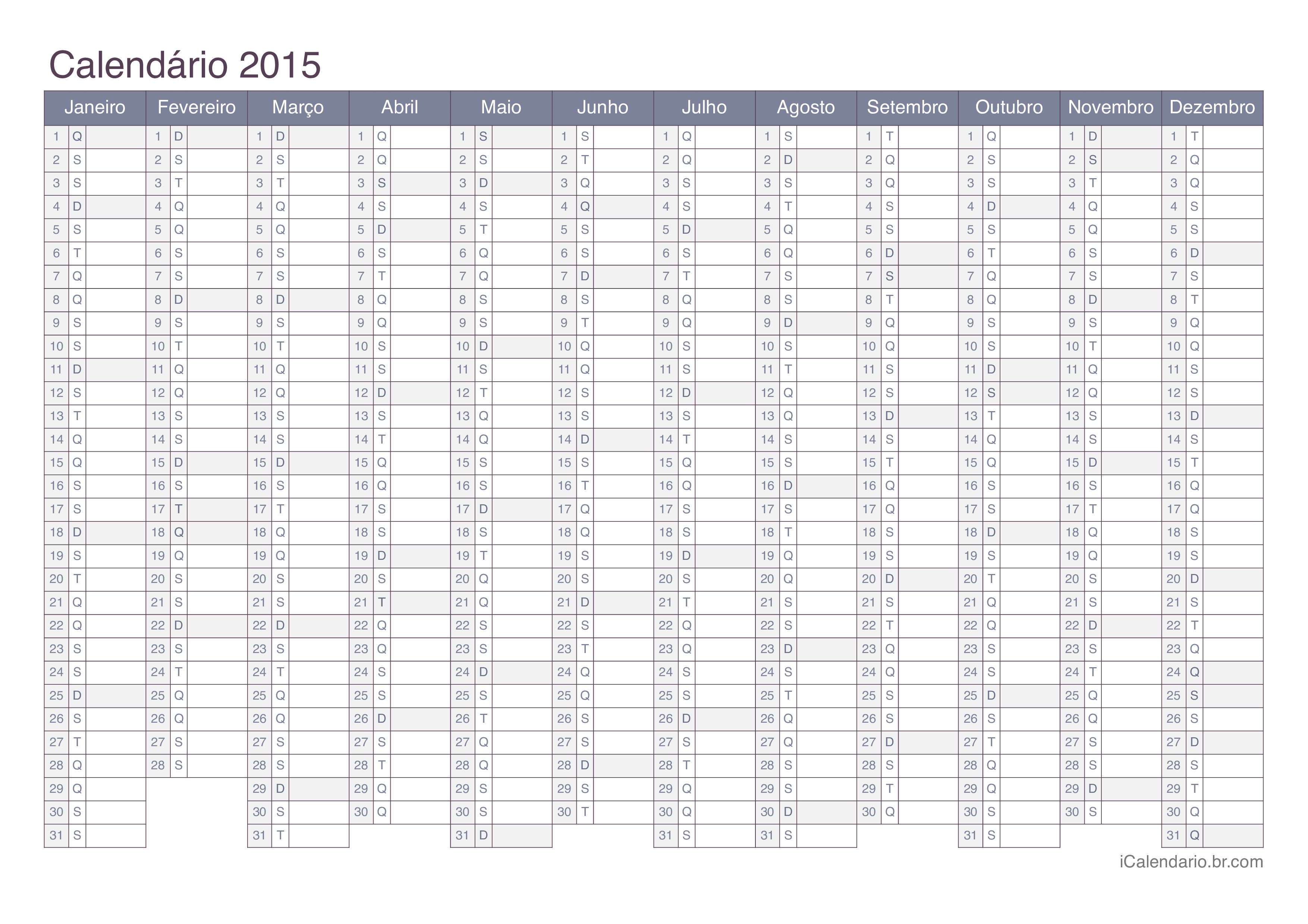 Calendário 2015 - Office
