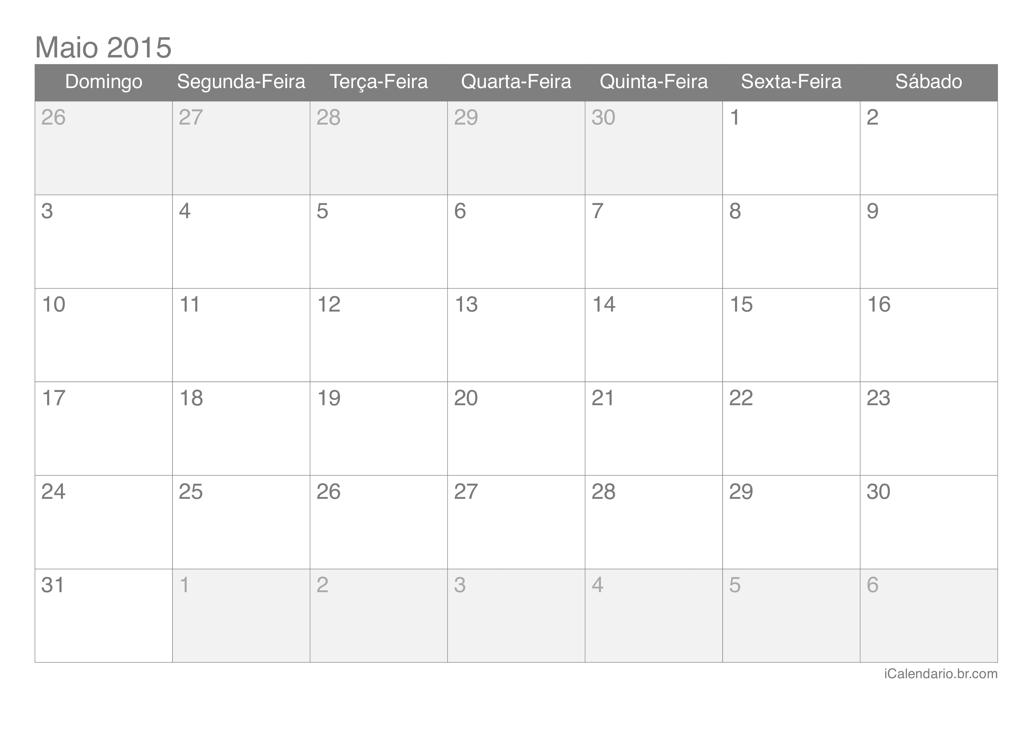 Calendário de maio 2015