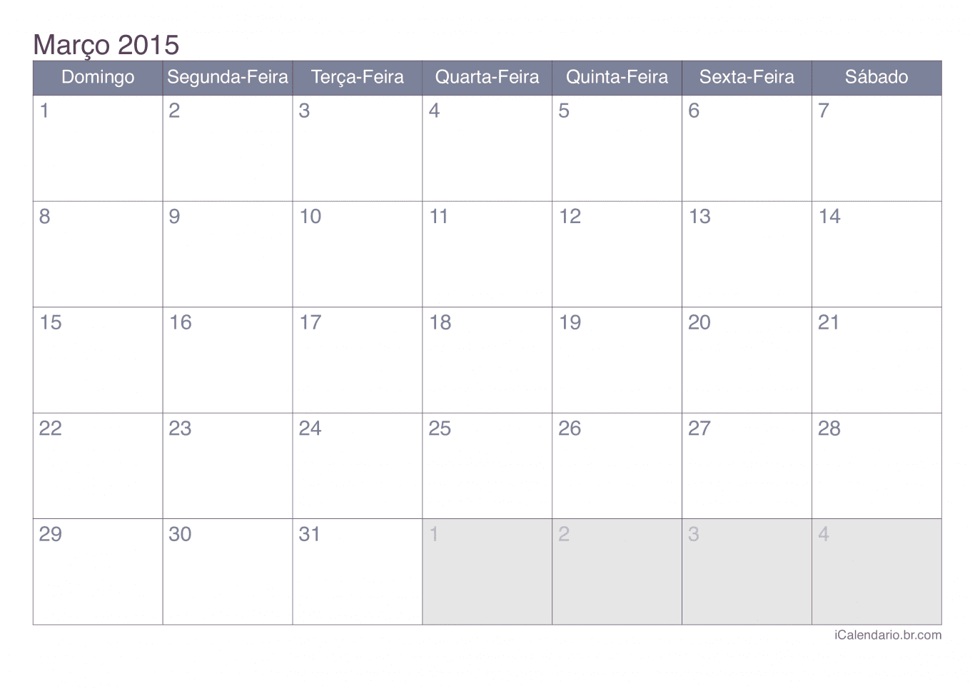 Calendário de março 2015 - Office