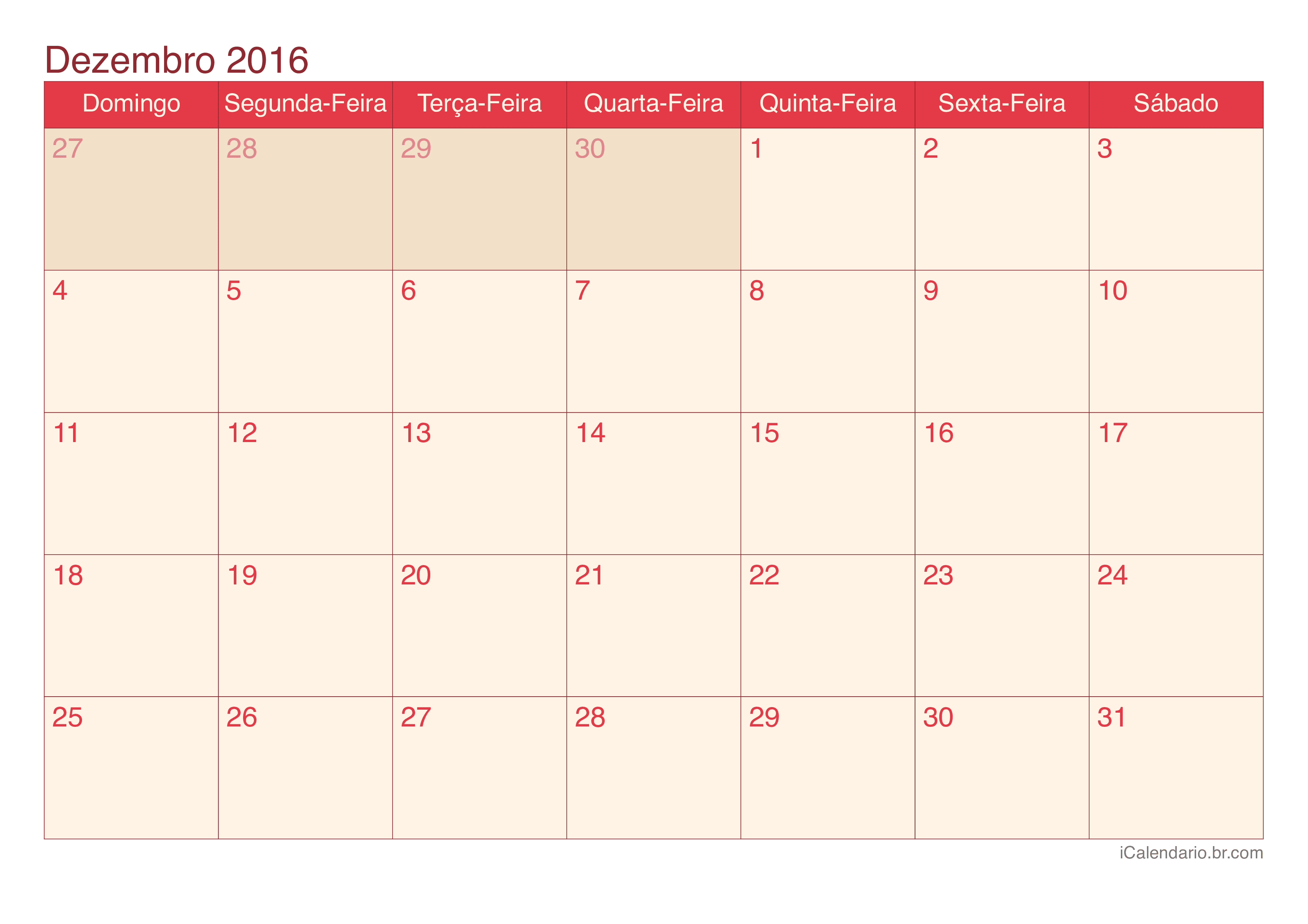 Calendário de dezembro 2016 - Cherry