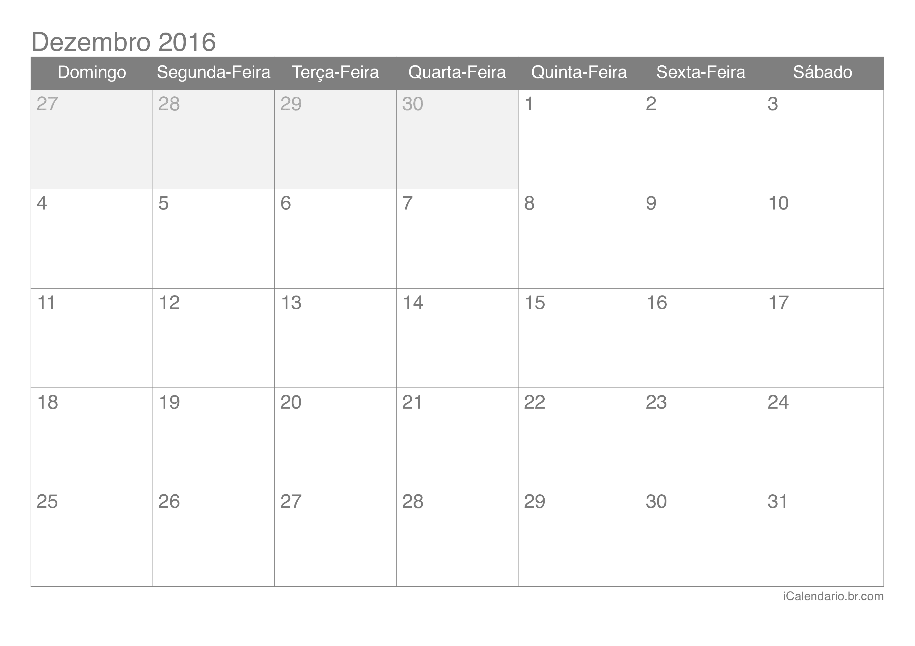 Calendário de dezembro 2016