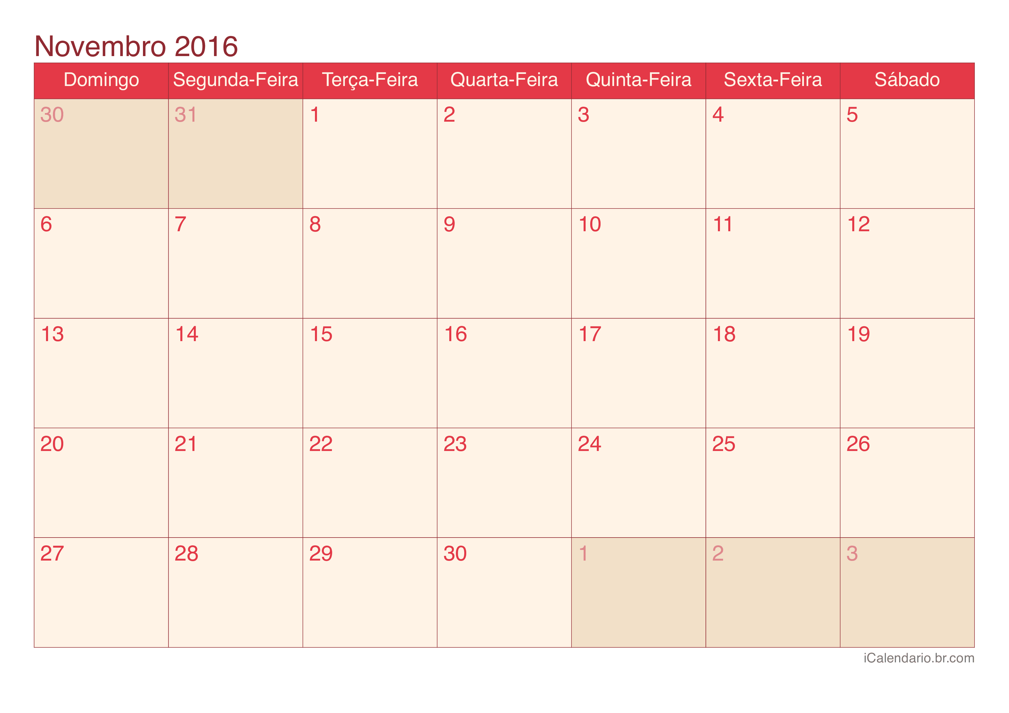 Calendário de novembro 2016 - Cherry
