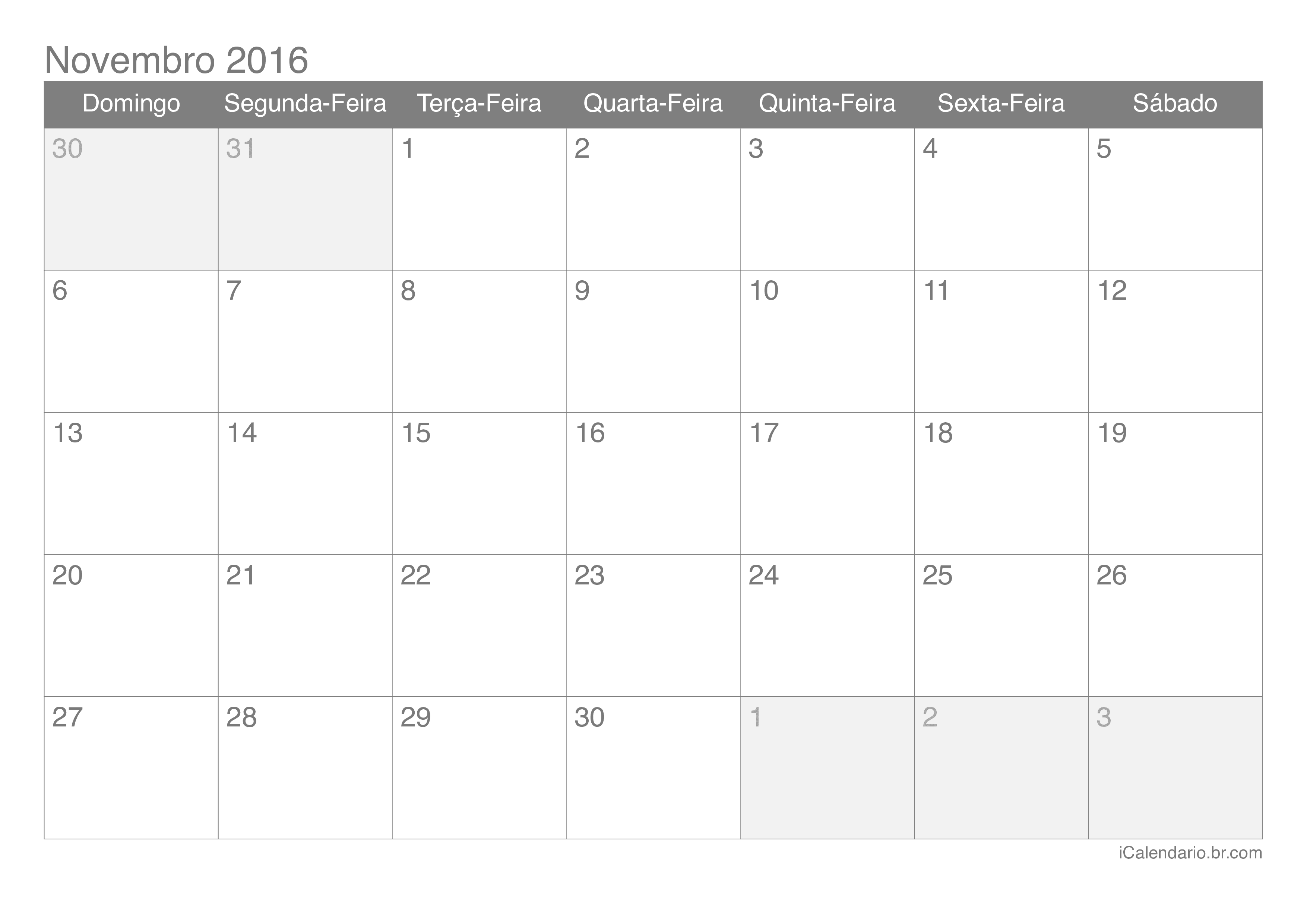 Calendário de novembro 2016
