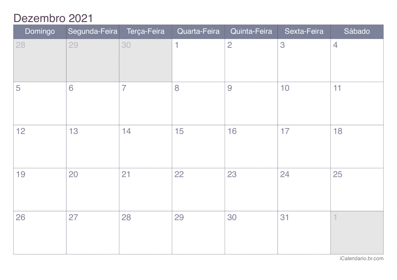 Calendário de dezembro 2021 - Office