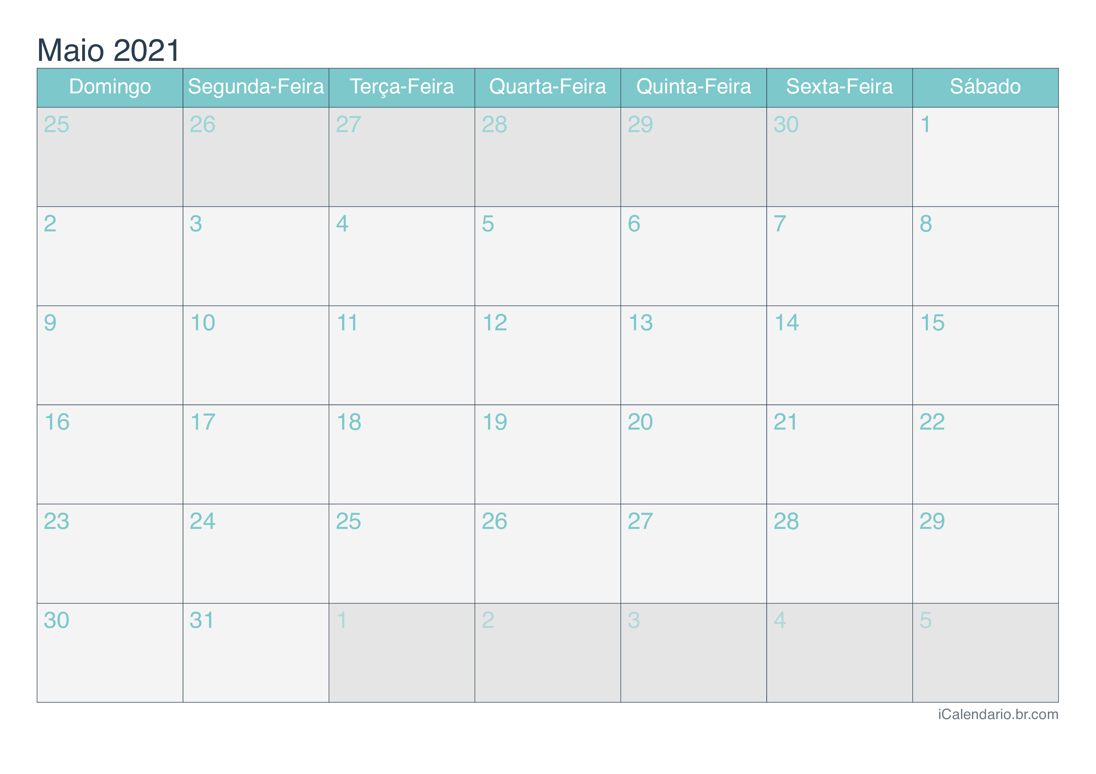 Calendário de Eventos - Maio/2021