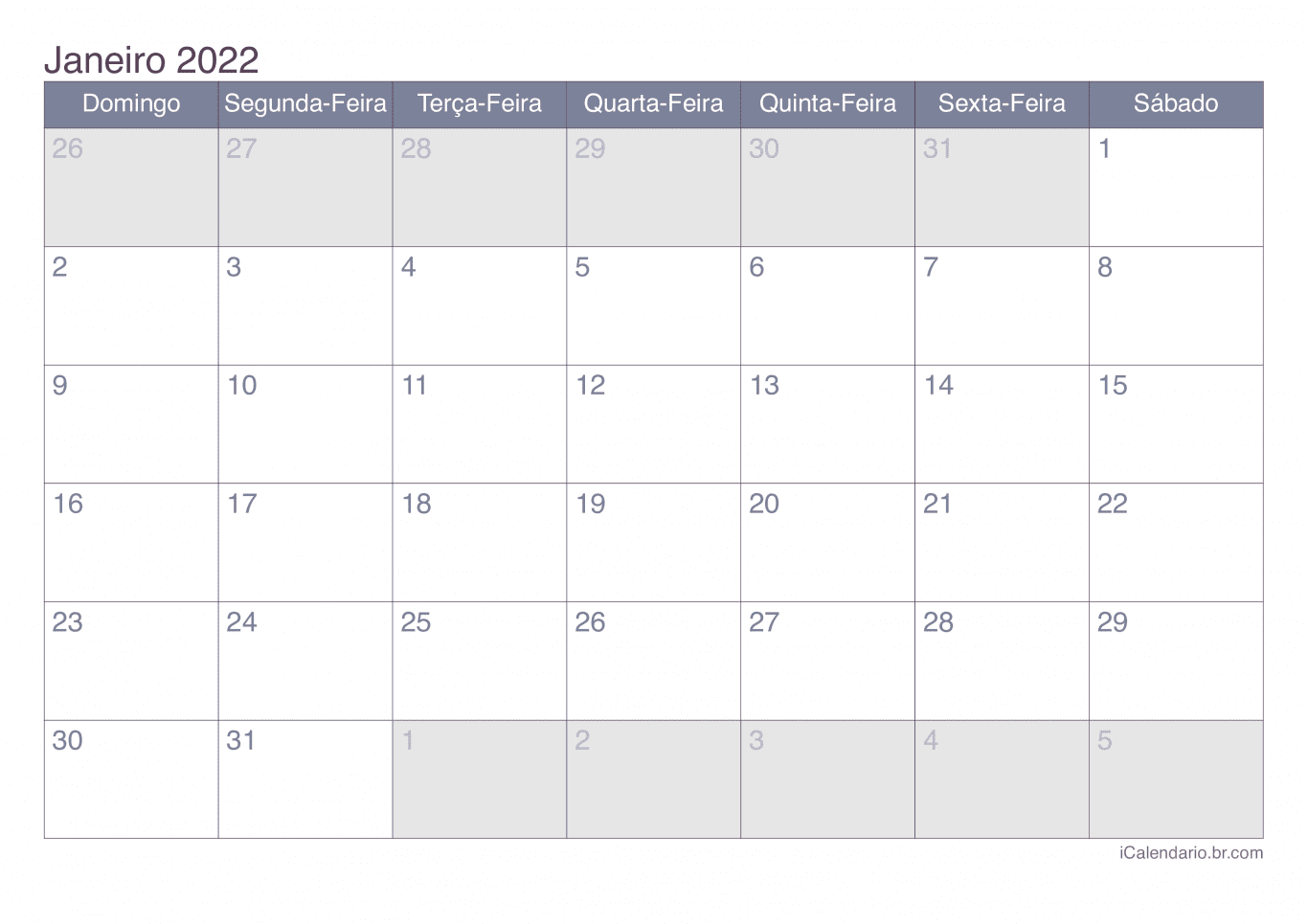 Calendário por mês 2022 - Office