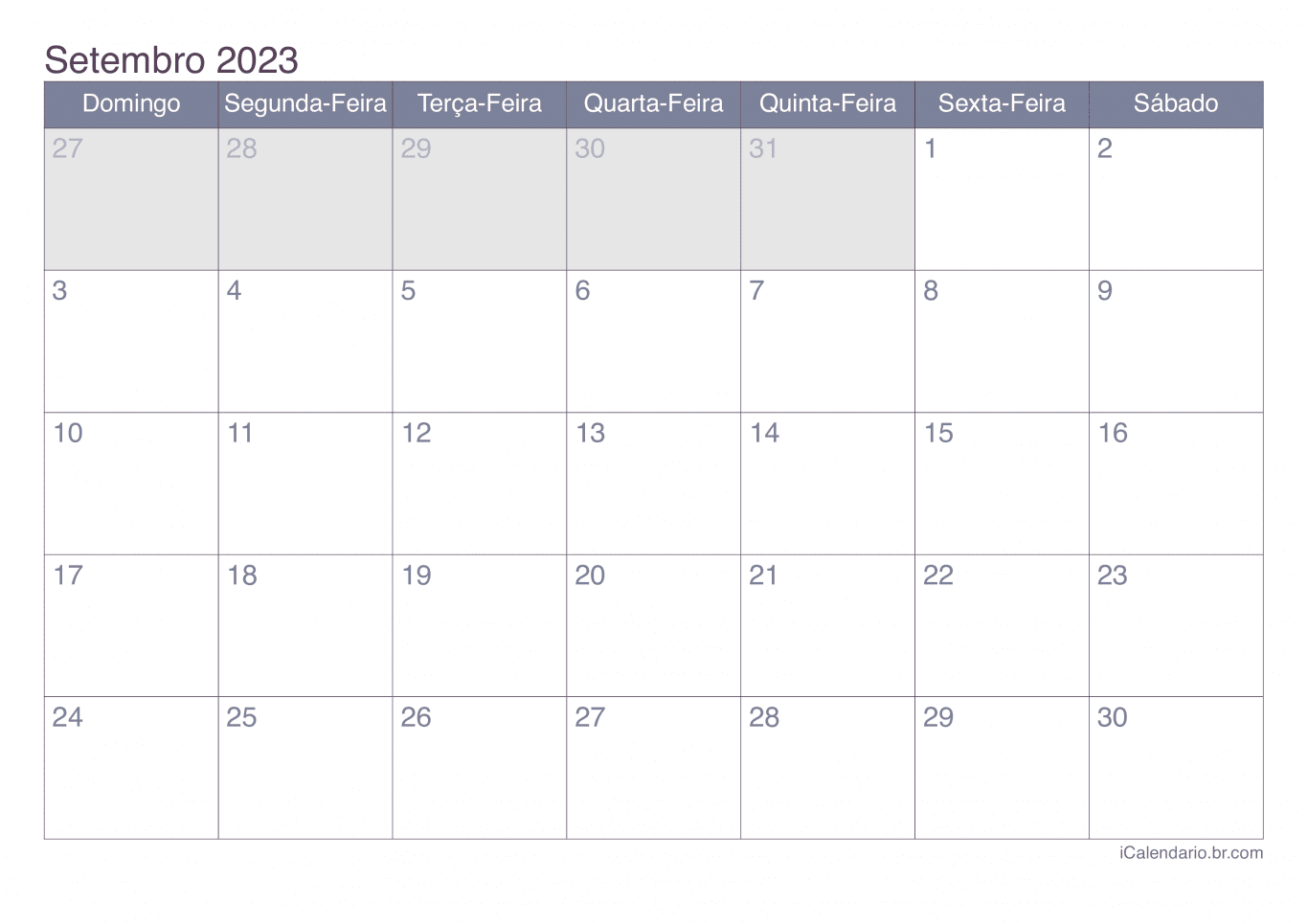 Calendário de setembro 2023 - Office