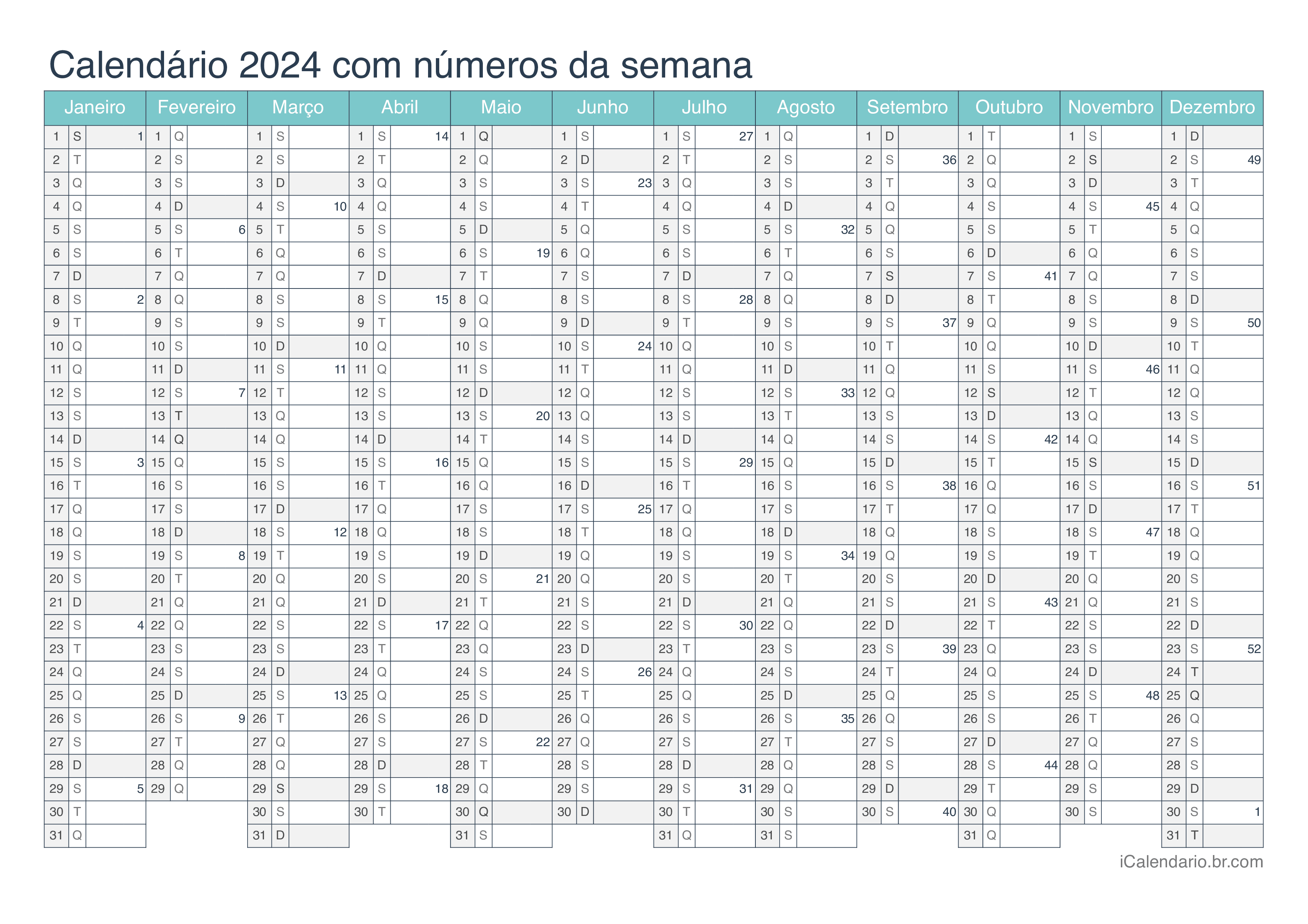 Calendário 2025 para imprimir PDF e Excel