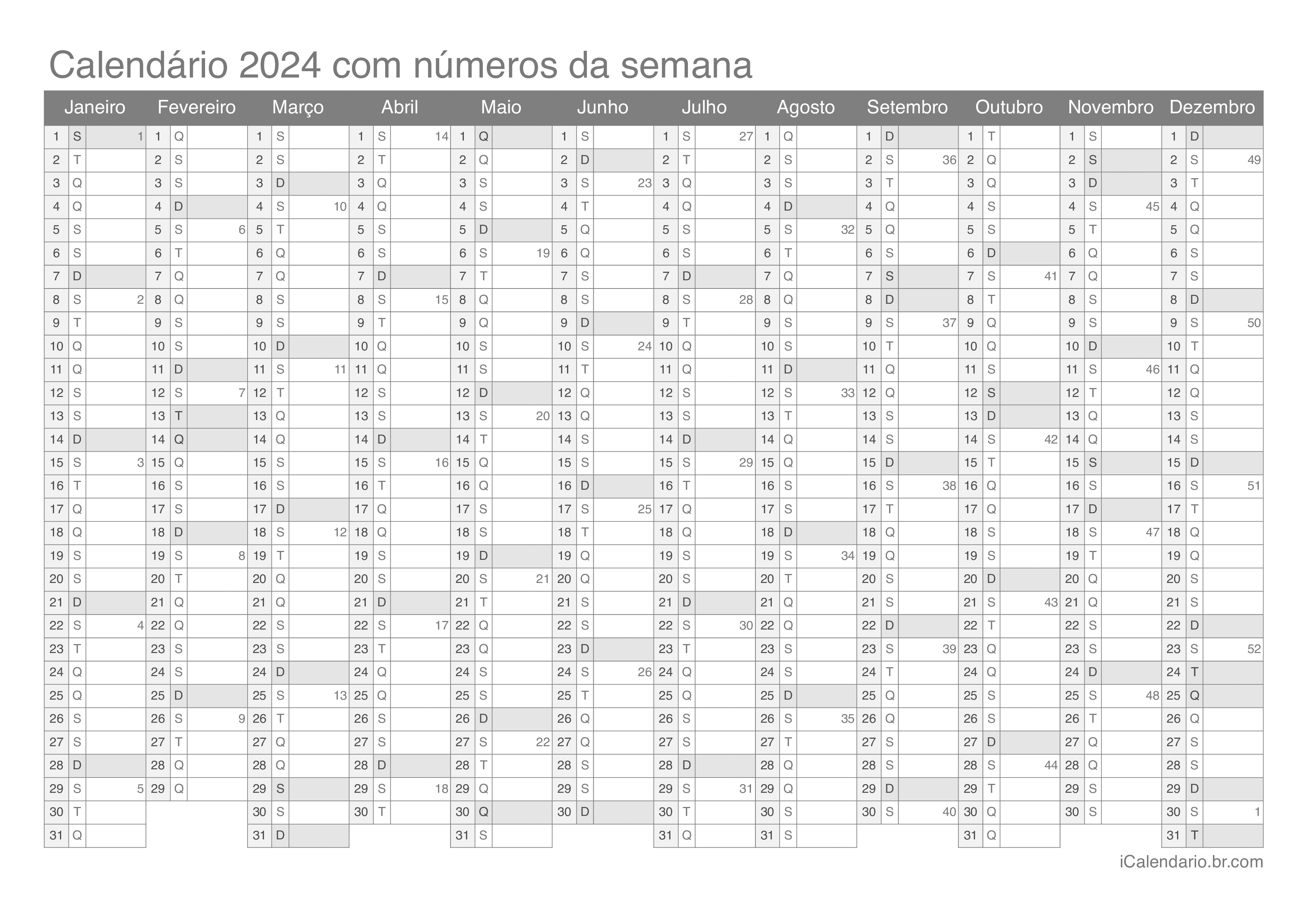 Calendário 2025 para imprimir PDF e Excel