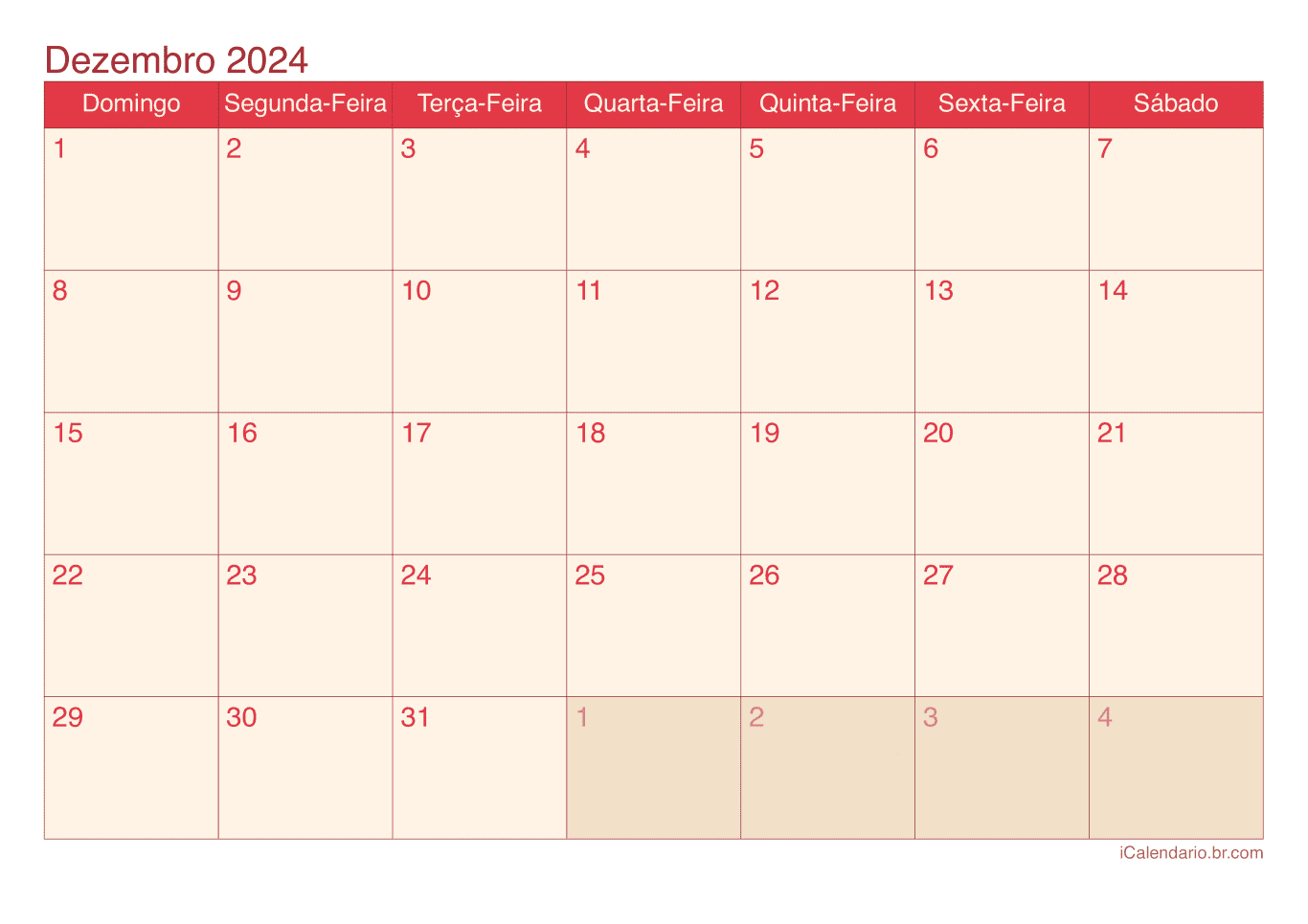 Calendário de dezembro 2024 - Cherry