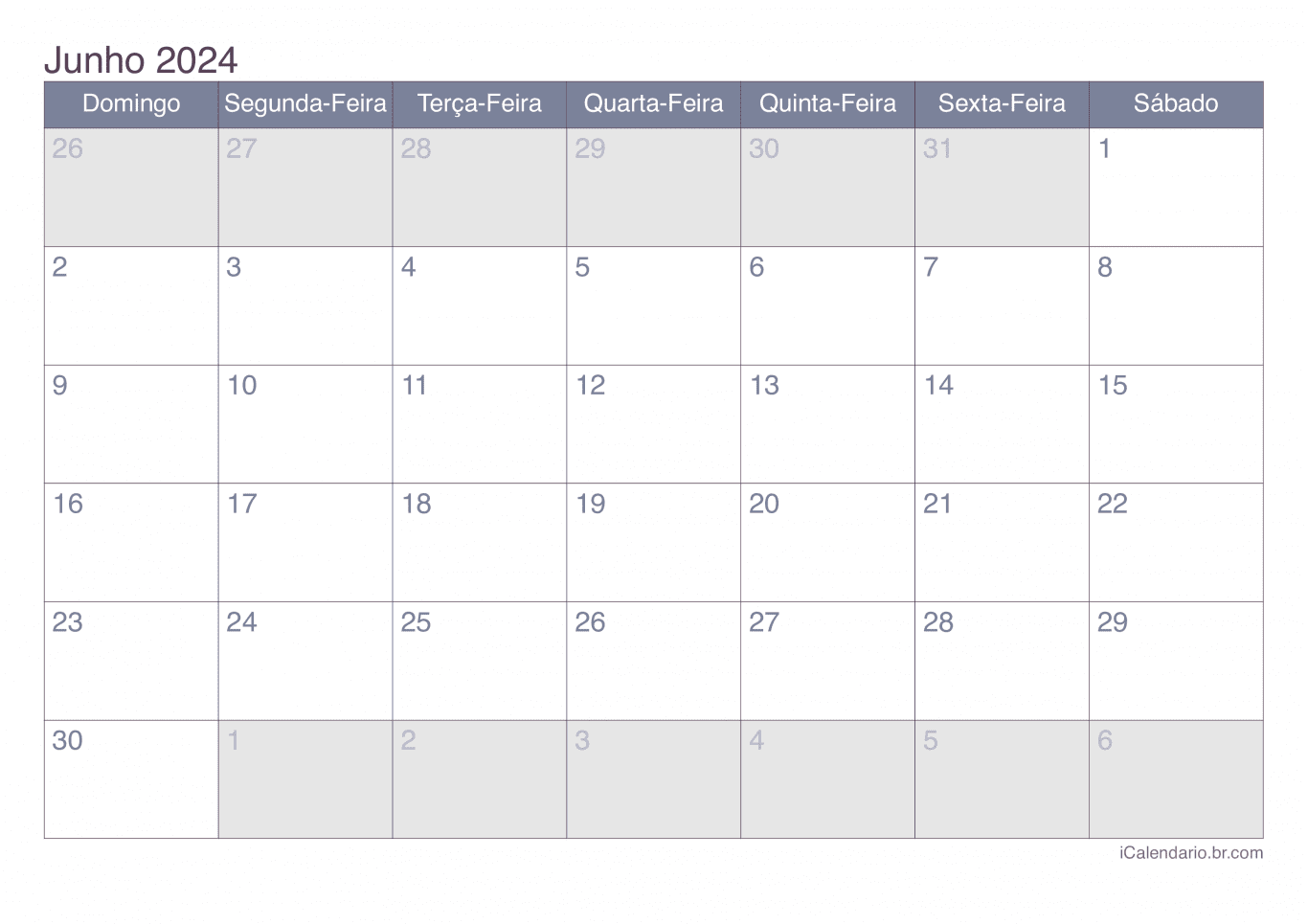 Calendário de junho 2024 - Office