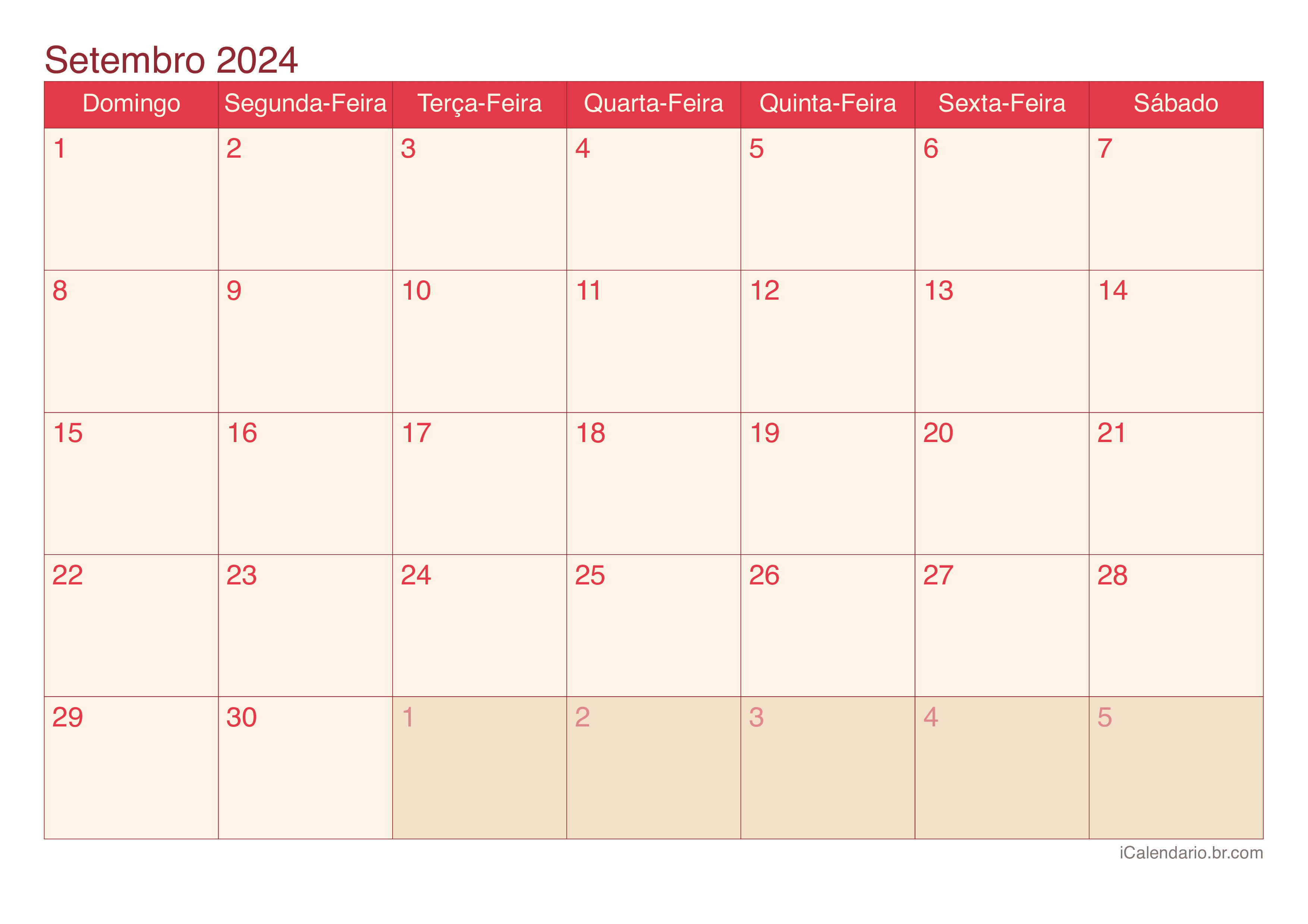 Calendário de setembro 2024 - Cherry