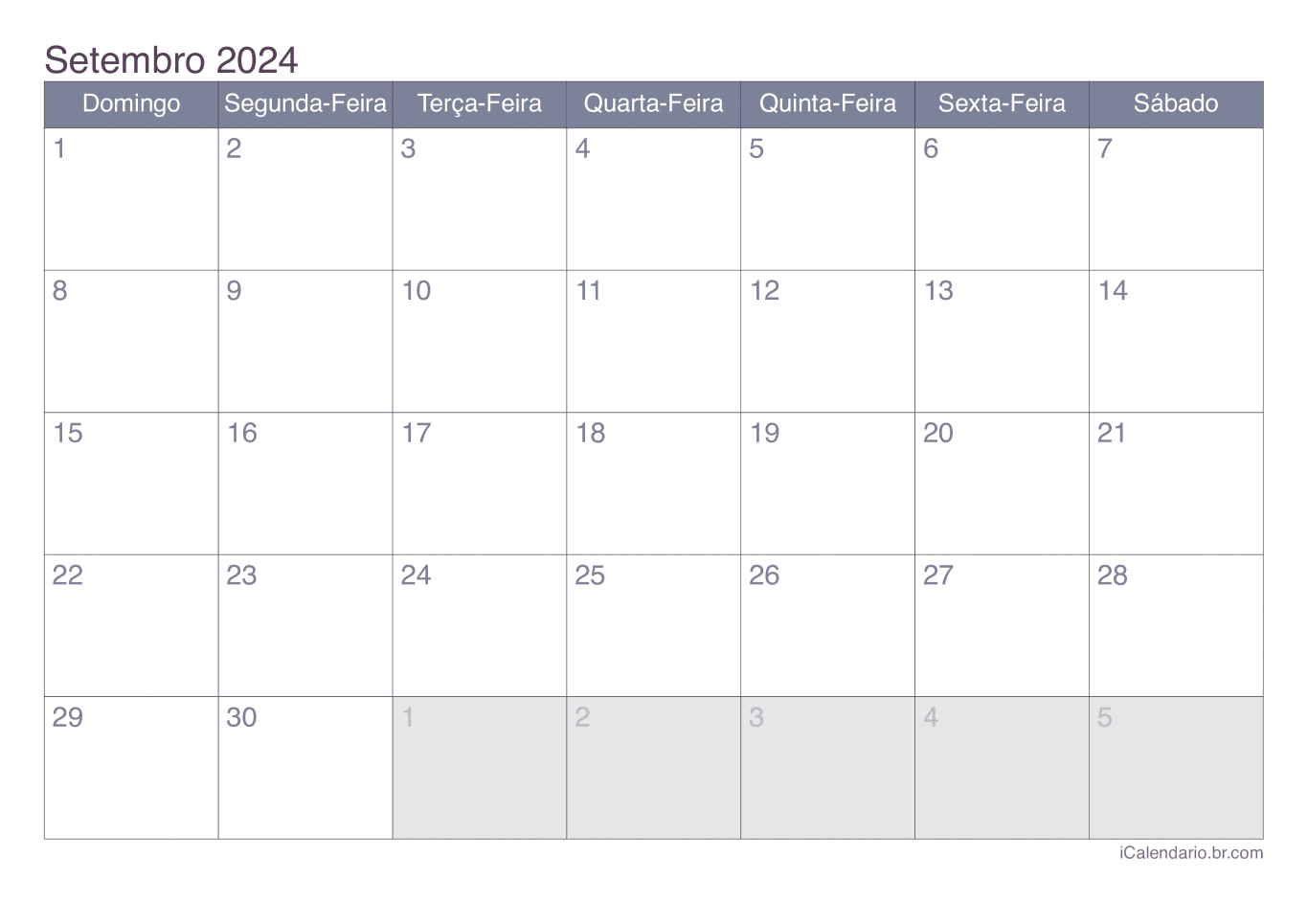 Calendário de setembro 2024 - Office