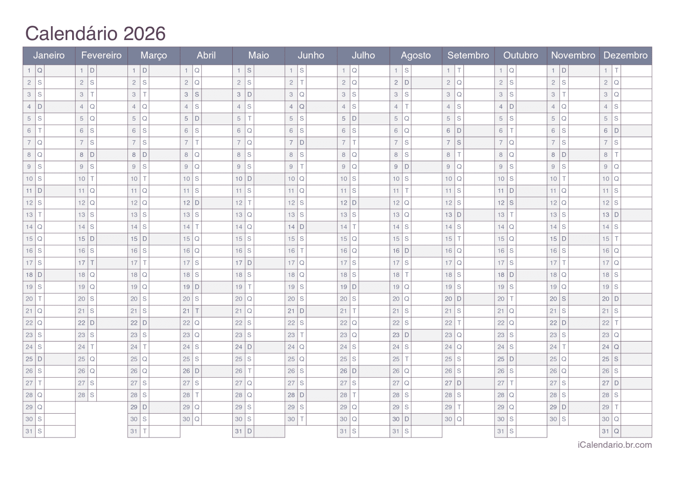 Calendário 2026 - Office