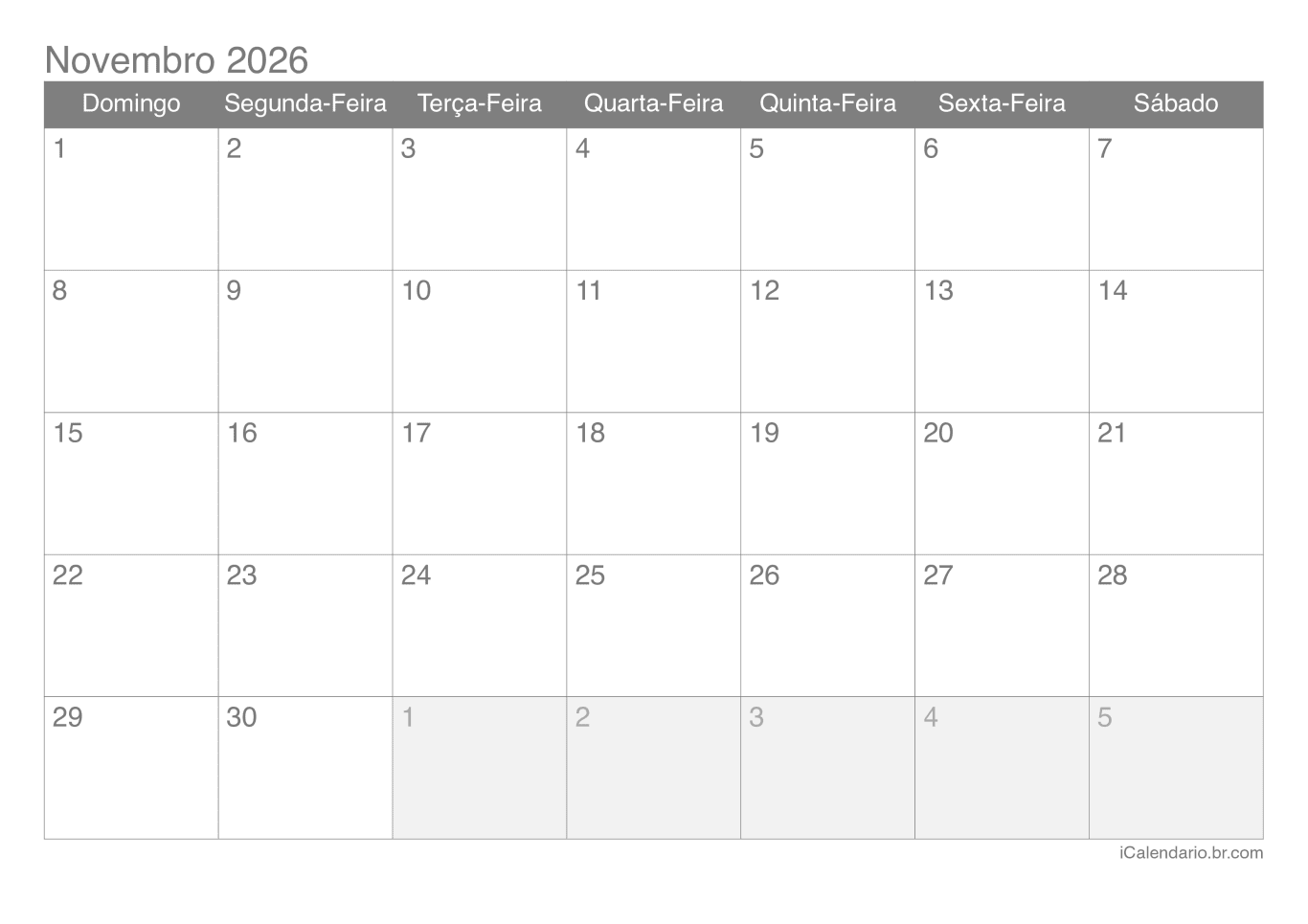 Calendário de novembro 2026