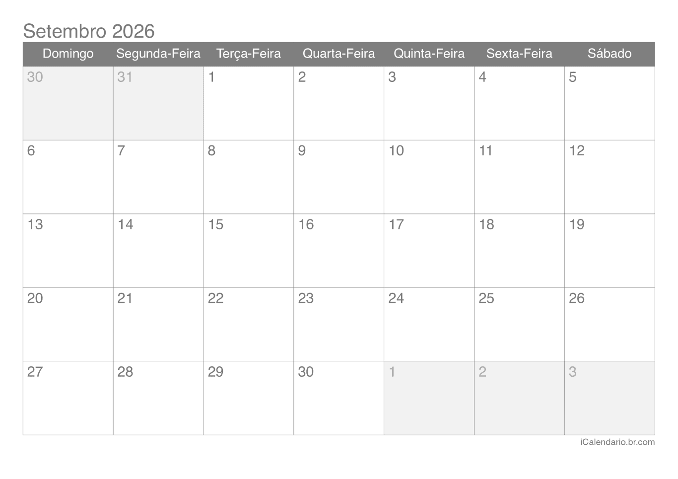 Calendário de setembro 2026