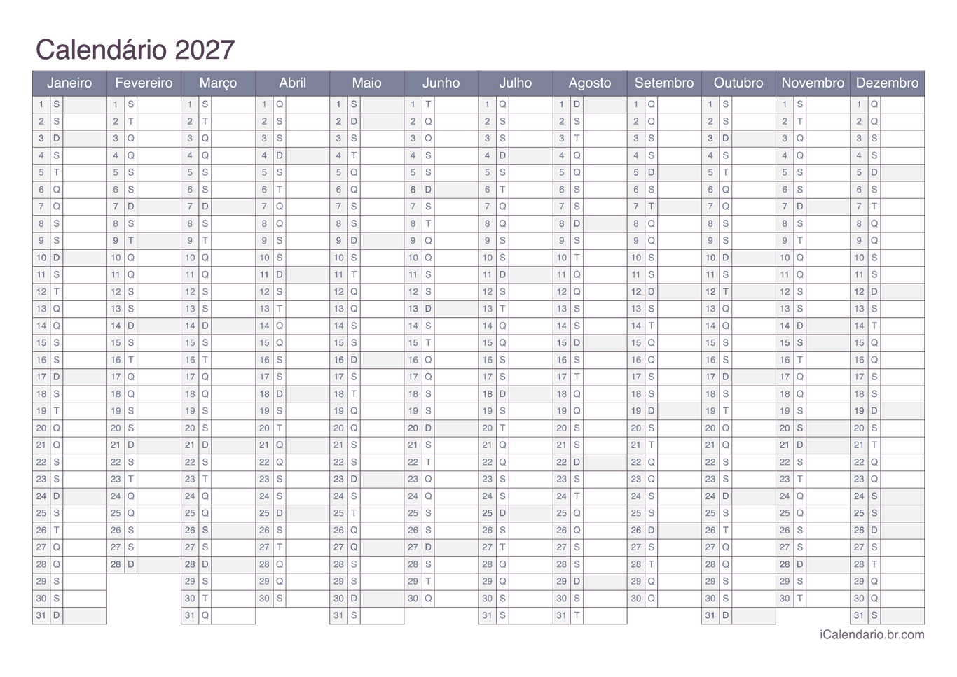 Calendário 2027 - Office