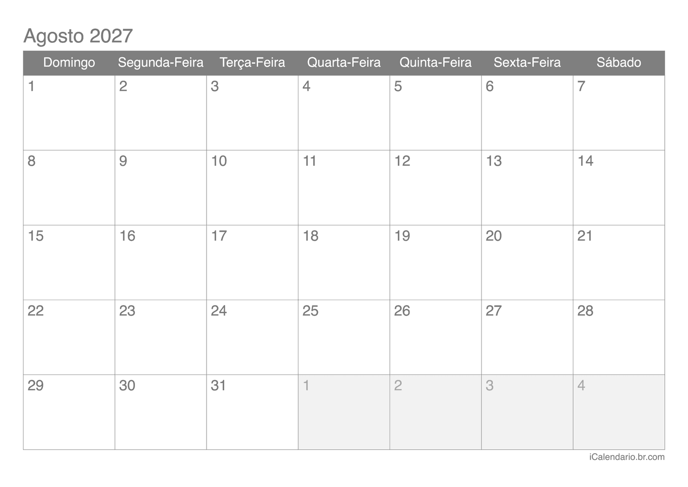 Calendário de agosto 2027