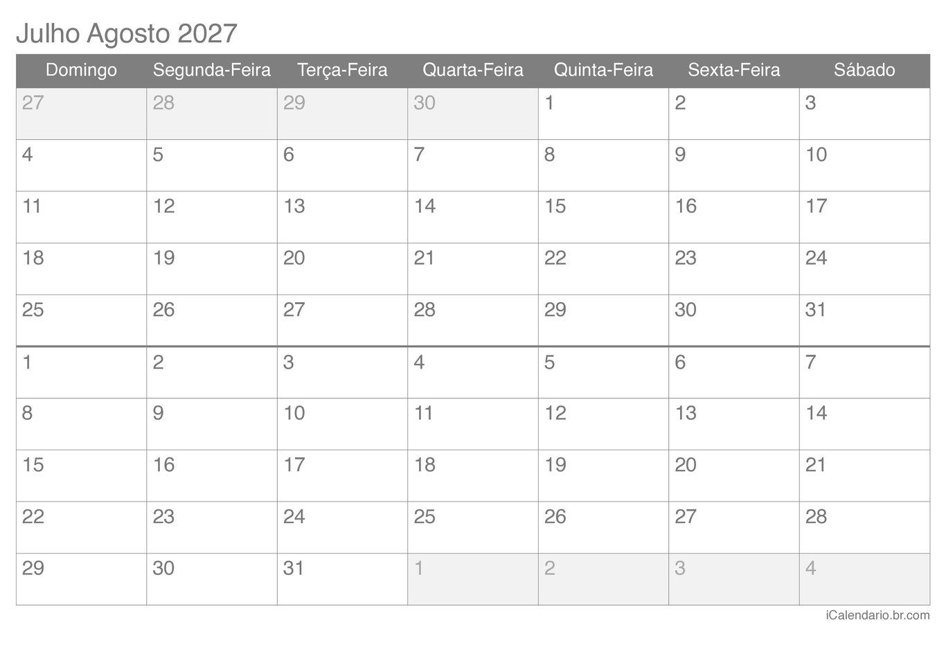 Calendário de julho agosto 2027
