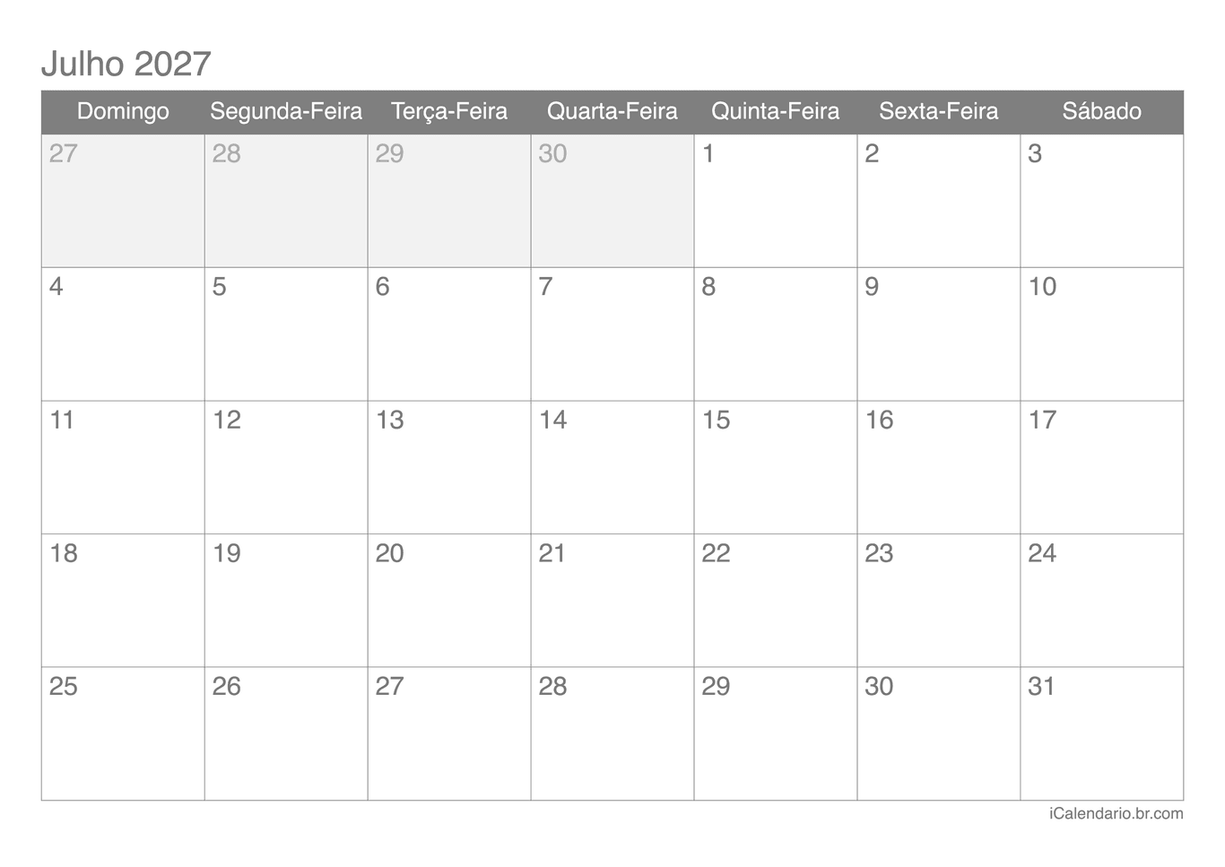 Calendário de julho 2027