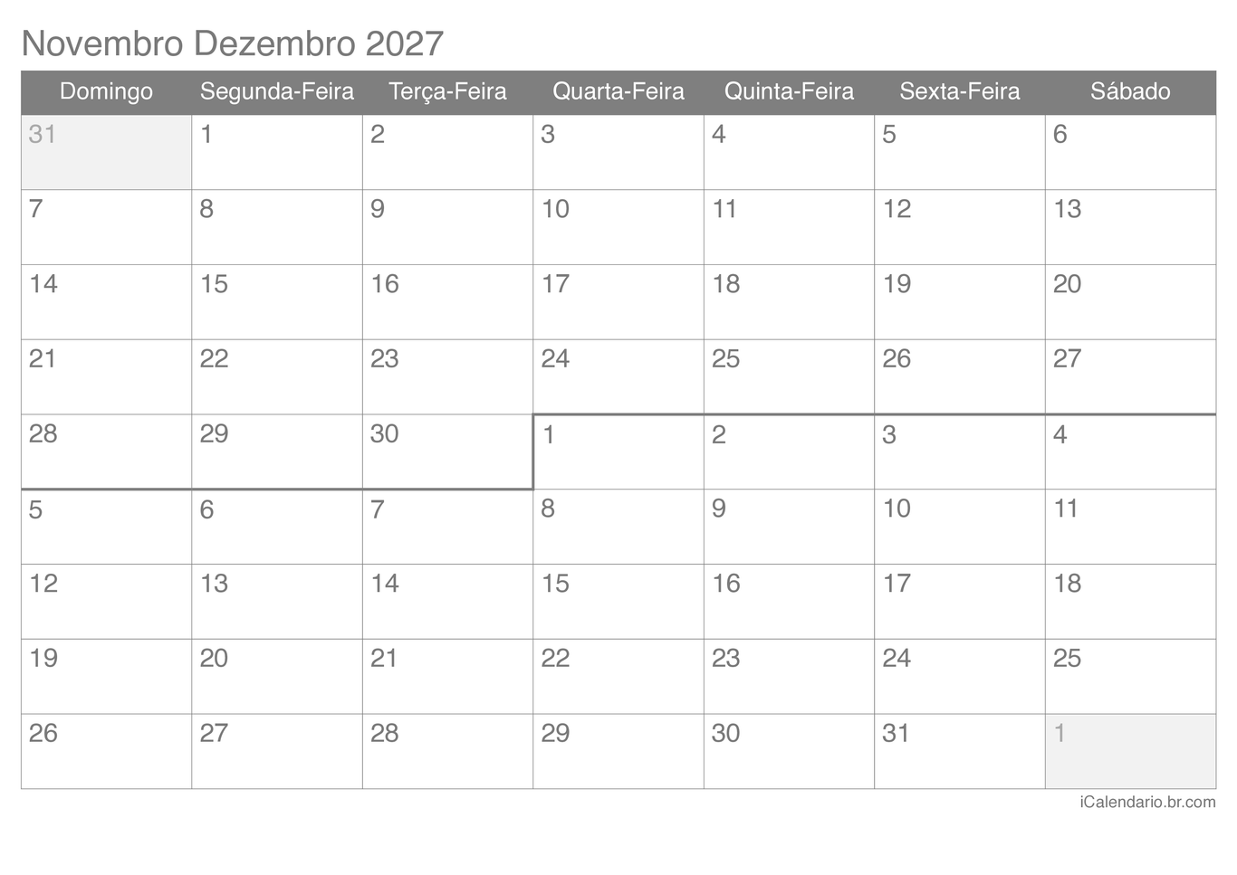Calendário de novembro dezembro 2027
