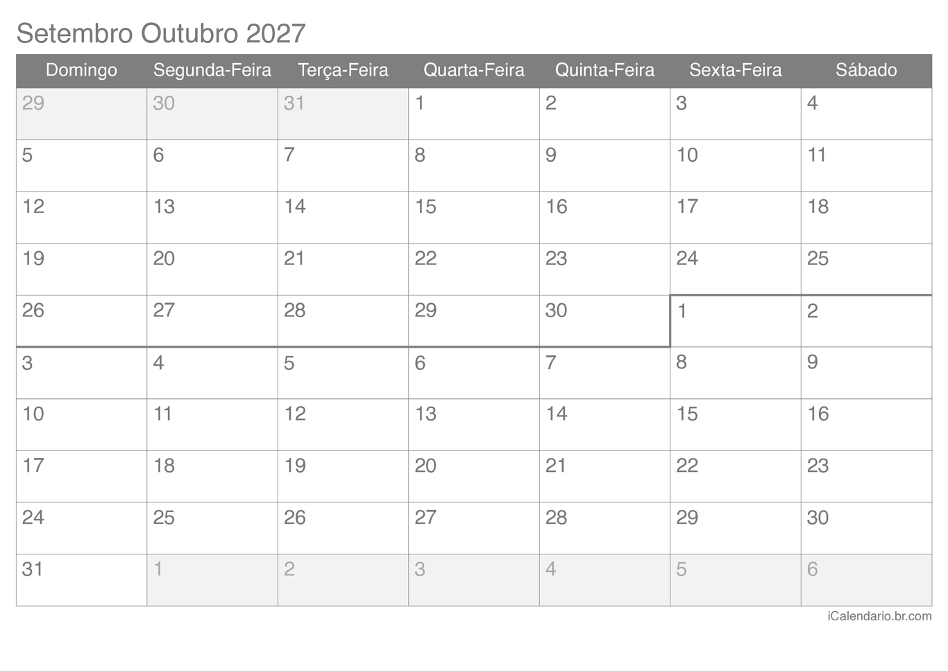 Calendário de setembro outubro 2027
