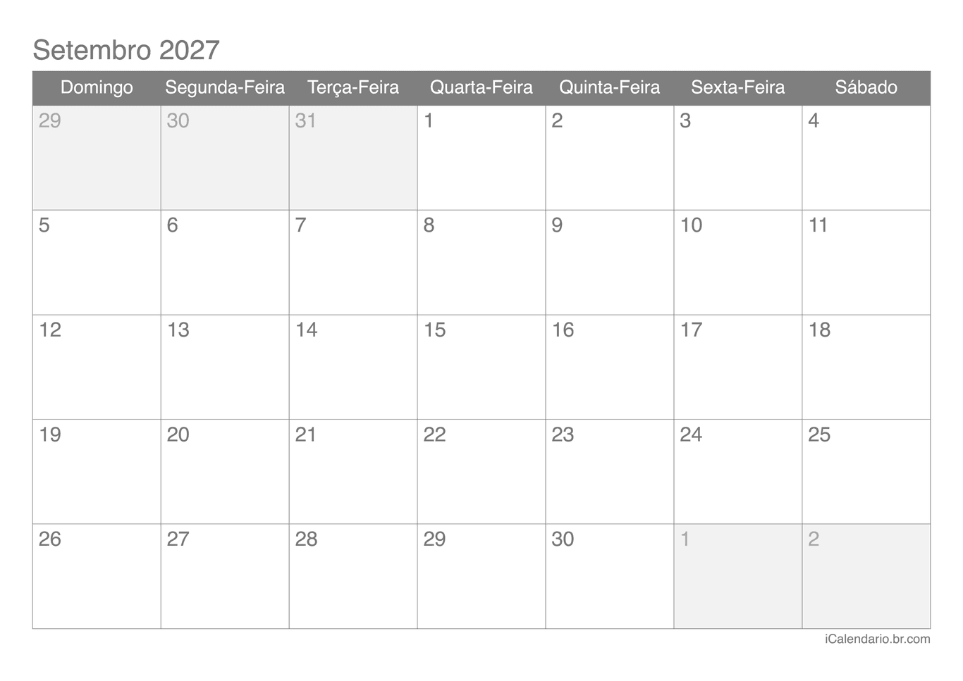 Calendário de setembro 2027